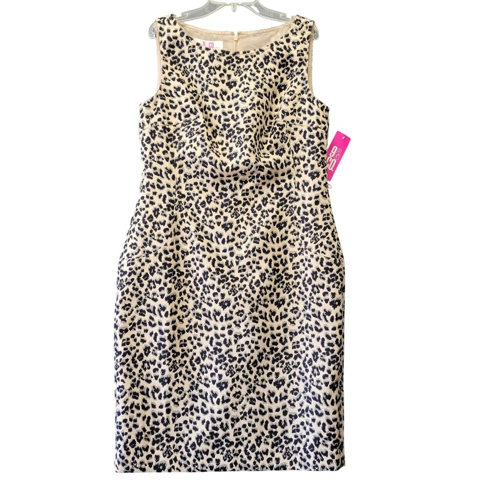 9&CO Tan Black Dress NEW $80 Tan Leopard Sleeveless Bodycon Women's Dress Size S
